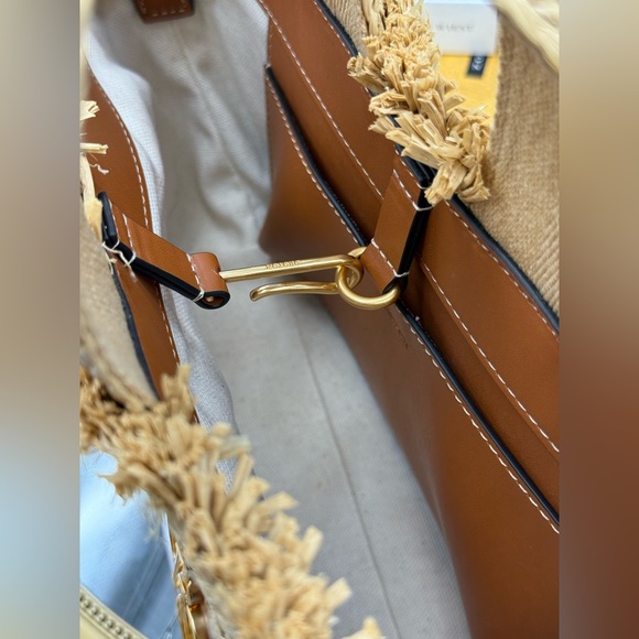 🆕 OROTON 🧿 NWOT Calypso Small Woven Straw Crossbody Tote, Natural & Saddle - Picture 11 of 16